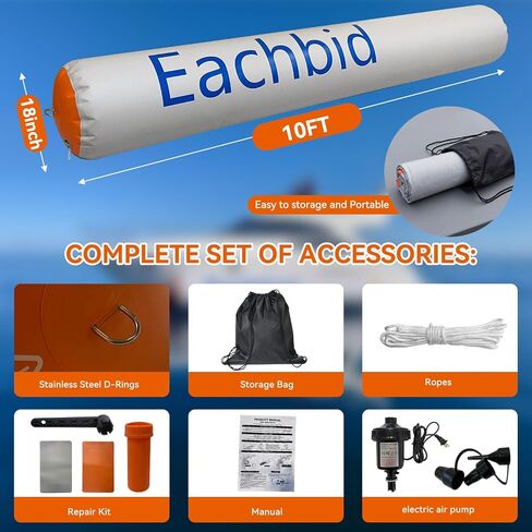 مصدات القوارب القابلة للنفخ مقاس 120 × 18 بوصة من Eachbid لرسو السفن، بطول 10 أقدام مع مضخة هواء كهربائية | مصدات القوارب لرسو السفن شديدة التحمل، مصدات قفص الاتهام قابلة للنفخ للقارب العائم، واليخت الصغير، وقارب الصيد، مع حقيبة تخزين in Kuwait