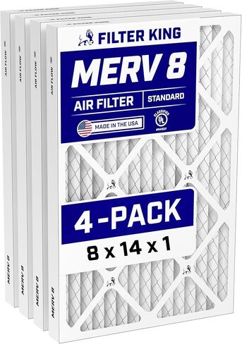 Filter King 8x14x1 Air Filter (MERV 8) (4-Pack) Dust & Allergy Control AC Furnace Filters, MADE IN USA, HVAC, Pleated, Electrostatic (Actual Size: 8 x 14 x .75) in Saudi Arabia