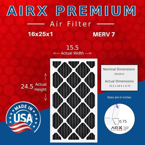 AIRX FILTERS WICKED CLEAN AIR. 16x25x1 Air Filter Odor Eliminator Carbon Filter MERV 7 AC HVAC Furnace Filters 6 Pack in Kuwait