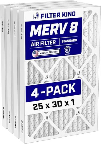 Filter King 25x30x1 Air Filter (MERV 8) (4-Pack) Dust & Allergy Control AC Furnace Filters, MADE IN USA, HVAC, Pleated, Electrostatic (Actual Size: 25 x 30 x .75) in Saudi Arabia