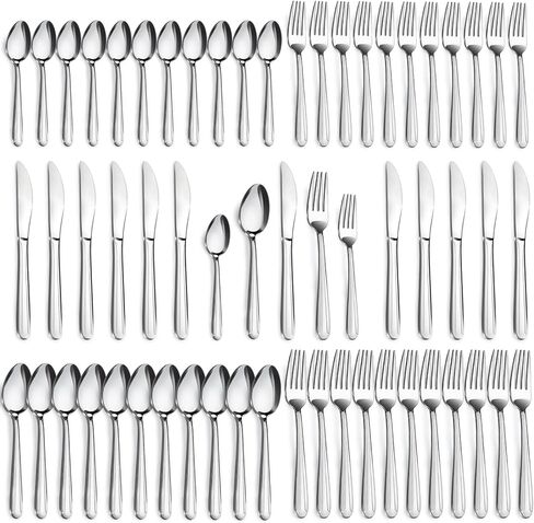 Pleafind 72-Pieces Silverware Set for 12, Flatware Set with Steak Knives, Stainless Steel Cutlery Set, Include Forks Spoons and Knives Set, Dishwasher Safe Utensil Sets for Home Restaurant in Kuwait