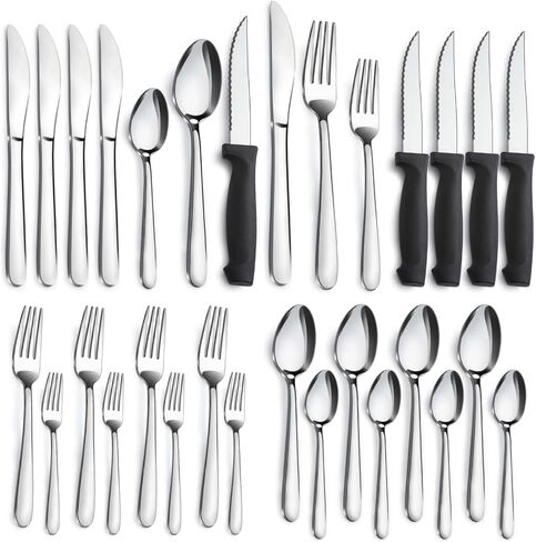 Pleafind 72-Pieces Silverware Set for 12, Flatware Set with Steak Knives, Stainless Steel Cutlery Set, Include Forks Spoons and Knives Set, Dishwasher Safe Utensil Sets for Home Restaurant in Kuwait