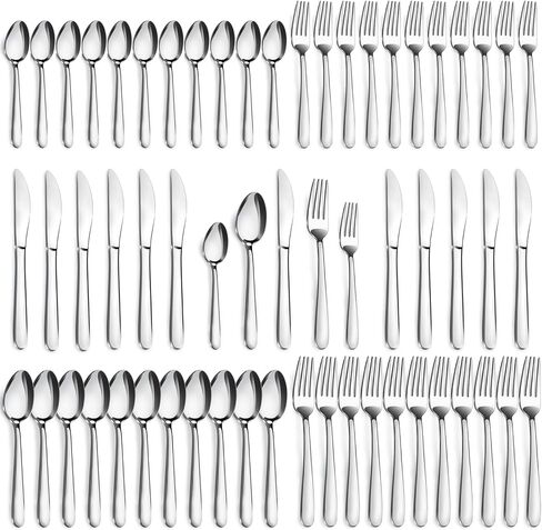Pleafind 72-Pieces Silverware Set for 12, Flatware Set with Steak Knives, Stainless Steel Cutlery Set, Include Forks Spoons and Knives Set, Dishwasher Safe Utensil Sets for Home Restaurant in Kuwait