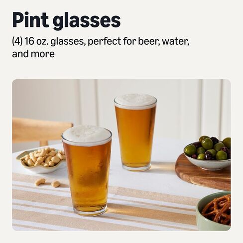 Amazon Basics Pint Glasses, 16 oz., Dishwasher-Safe, 4-Piece Set in Kuwait