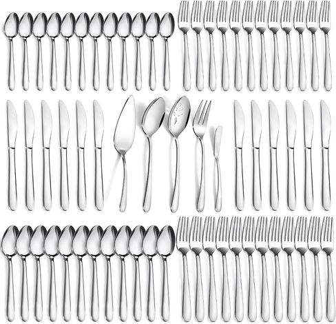 Pleafind 72-Pieces Silverware Set for 12, Flatware Set with Steak Knives, Stainless Steel Cutlery Set, Include Forks Spoons and Knives Set, Dishwasher Safe Utensil Sets for Home Restaurant in Kuwait