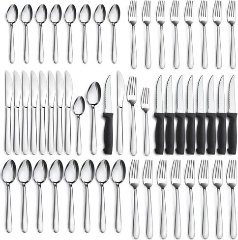 Pleafind 72-Pieces Silverware Set for 12, Flatware Set with Steak Knives, Stainless Steel Cutlery Set, Include Forks Spoons and Knives Set, Dishwasher Safe Utensil Sets for Home Restaurant in Kuwait