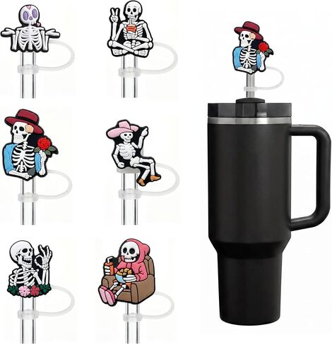 Skull Straw Cover Cap for Stanley Cup, Fit 10mm Straws | Silicone Straw Toppers -Skull Accessories, Decor, Stuff, Gifts for Lovers, Men, Women, Teens on Halloween, Theme Party Favors in Kuwait
