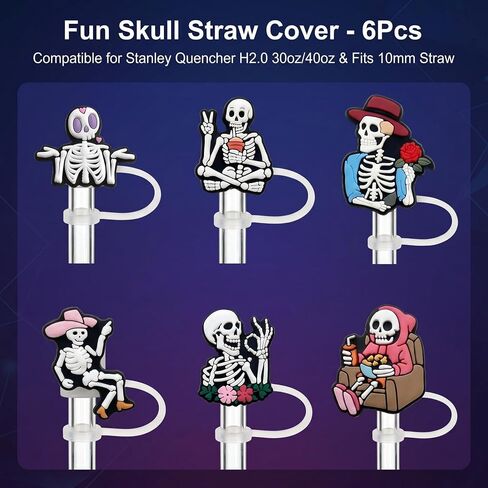 Skull Straw Cover Cap for Stanley Cup, Fit 10mm Straws | Silicone Straw Toppers -Skull Accessories, Decor, Stuff, Gifts for Lovers, Men, Women, Teens on Halloween, Theme Party Favors in Kuwait