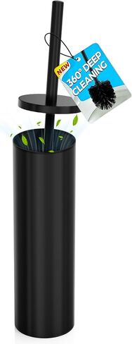 Dowry Toilet Bowl Brush and Holder for Bathroom, Deep Cleaning Toilet Brush and Holder Set with Long Handle, Hidden Toilet Bowl Scrubber with Replaceable Head,Modern Decor Black Round in Kuwait