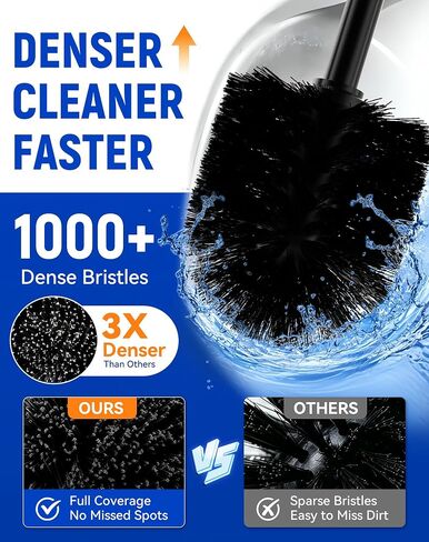 Dowry Toilet Bowl Brush and Holder for Bathroom, Deep Cleaning Toilet Brush and Holder Set with Long Handle, Hidden Toilet Bowl Scrubber with Replaceable Head,Modern Decor Black Round in Kuwait