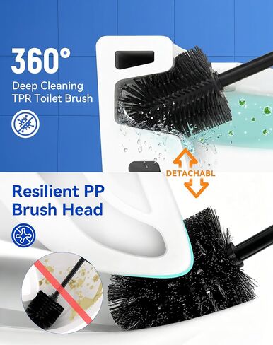 Dowry Toilet Bowl Brush and Holder for Bathroom, Deep Cleaning Toilet Brush and Holder Set with Long Handle, Hidden Toilet Bowl Scrubber with Replaceable Head,Modern Decor Black Round in Kuwait