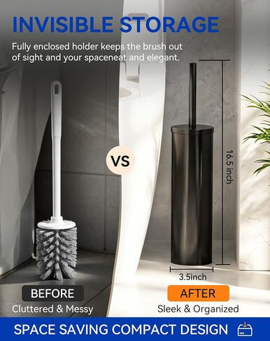 Dowry Toilet Bowl Brush and Holder for Bathroom, Deep Cleaning Toilet Brush and Holder Set with Long Handle, Hidden Toilet Bowl Scrubber with Replaceable Head,Modern Decor Black Round in Kuwait