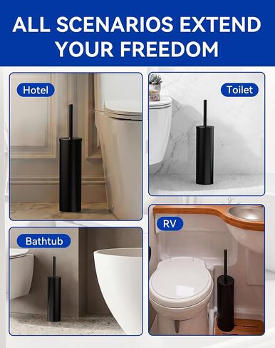 Dowry Toilet Bowl Brush and Holder for Bathroom, Deep Cleaning Toilet Brush and Holder Set with Long Handle, Hidden Toilet Bowl Scrubber with Replaceable Head,Modern Decor Black Round in Kuwait