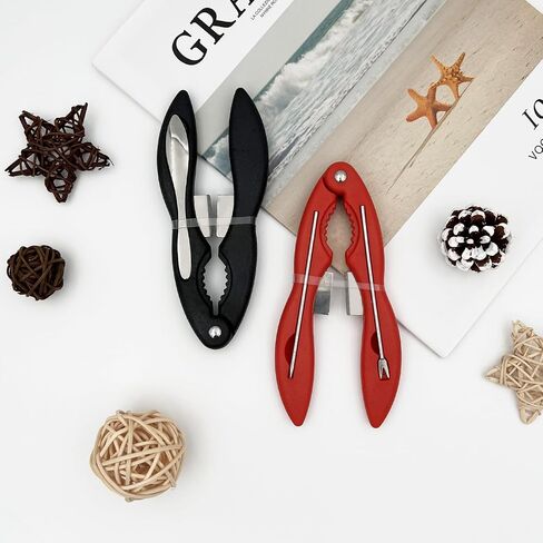 2-Piece Multifunctional Crab & Lobster Cracker Tool Set, Portable Seafood Crackers with Picks, Black and Red in Kuwait