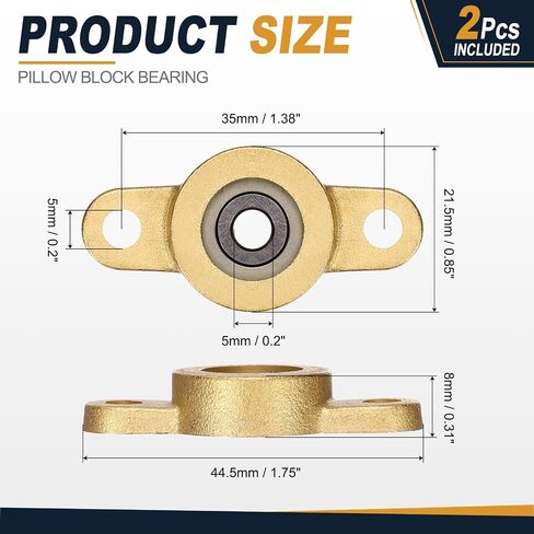 uxcell 2Pcs TF05 Pillow Block Bearings for 5mm Diameter Shaft, Self Aligning 2-Bolt Flange Bearing, Copper Housing, (ABEC 3) in Kuwait