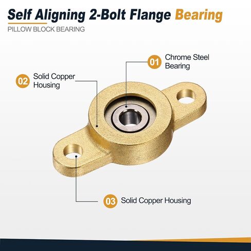 uxcell 2Pcs TF05 Pillow Block Bearings for 5mm Diameter Shaft, Self Aligning 2-Bolt Flange Bearing, Copper Housing, (ABEC 3) in Kuwait