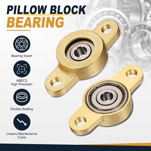 uxcell 2Pcs TF05 Pillow Block Bearings for 5mm Diameter Shaft, Self Aligning 2-Bolt Flange Bearing, Copper Housing, (ABEC 3) in Kuwait