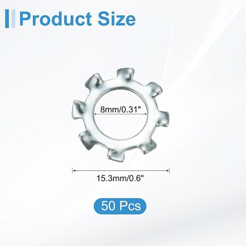 50 قطعة من Uxcell 5/16 غسالة قفل أسنان خارجية، فولاذ كربوني مطلي بالزنك متعدد الأسنان، قفل قفل نجمة، لون فضي in Kuwait
