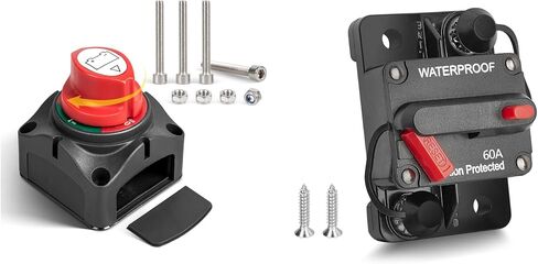 RED WOLF 60Amp Circuit Breaker + On-Off Battery Switch DC 12V-48V 275A for Automotive RV Marine Battery Kill Electronic Battery Solar System Inline Fuse with Manual Reset Switch Waterproof in Kuwait