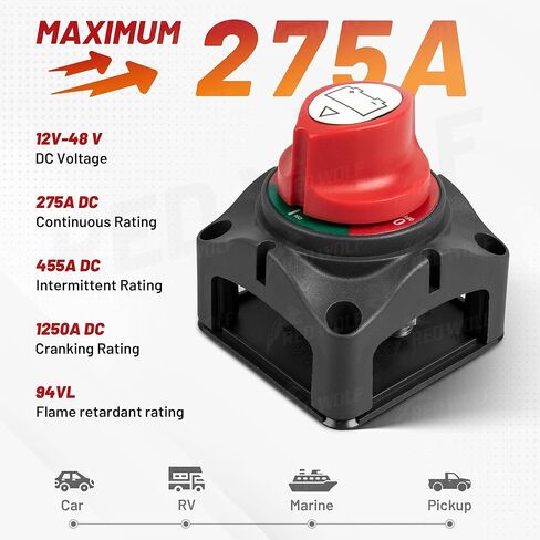 RED WOLF 60Amp Circuit Breaker + On-Off Battery Switch DC 12V-48V 275A for Automotive RV Marine Battery Kill Electronic Battery Solar System Inline Fuse with Manual Reset Switch Waterproof in Kuwait