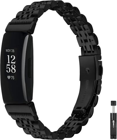 سوار معدني مناسب لـ Fitbit Inspire 3 للنساء، سوار معصم بديل من الفولاذ المقاوم للصدأ مع أداة إزالة رابط التعديل متوافق مع جهاز تتبع اللياقة البدنية Fitbit Inspire 3 in Kuwait
