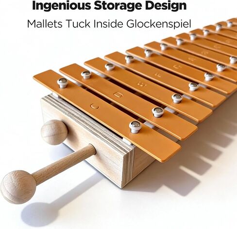 13-Note Xylophone Glockenspiel مع مطرقتين - مفاتيح معدنية Xilofono على إطار خشبي - أداة إيقاعية للمبتدئين، تعليم الموسيقى وممارسة الإيقاع (XP-05) in Kuwait