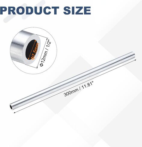 PATIKIL 6063 Aluminum Tubing, 1/2" (12mm) OD x 5/16" (7.5mm) x 12" Length 0.08" (2mm) Wall Thickness Seamless Round Aluminum Tube Metal Straight Pipe for DIY Industry Decor Crafts Model in Kuwait