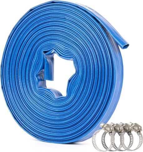 U.S. Solid 2" x 100 ft PVC Lay Flat Hose, Reinforced Drain Hose for Construction & Gold Panning, 145 PSI Working Pressure, 435 PSI Burst Pressure, 2mm Wall Thickness, Includes 4 Hose Clamps in Kuwait