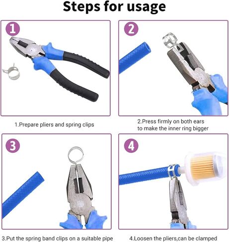 100pcs 0.31" ID Constant Tension Band Hose Clamps, 8mm Spring Band Type Action Hose Clamp Manganese Steel Fuel Line Clamp Low Pressure Air Clip Clamp for Fuel Hose Line Water Pipe Air Tube white in Kuwait