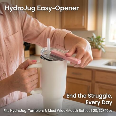 فتاحة الغطاء متوافقة فقط مع HydroJug - أداة إزالة الغطاء سهلة الإمساك | يساعد في علاج الأيدي الضعيفة والتهاب المفاصل. تصميم بلاستيكي هندسي عالي التحمل. الألوان الوردي والأبيض. in Kuwait
