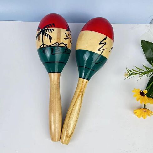2 PCS Vibrant Maracas with Hand-Painted Palm Tree Design, Musical Shakers for Cinco De Mayo, Christmas, New Year and Holiday Party Decoration in Kuwait