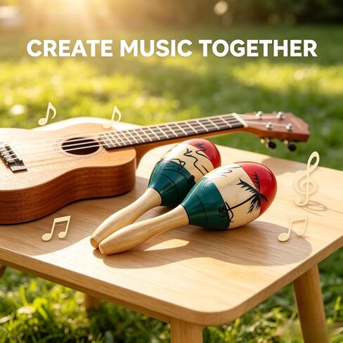2 PCS Vibrant Maracas with Hand-Painted Palm Tree Design, Musical Shakers for Cinco De Mayo, Christmas, New Year and Holiday Party Decoration in Kuwait