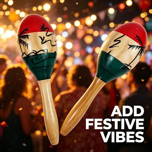 2 PCS Vibrant Maracas with Hand-Painted Palm Tree Design, Musical Shakers for Cinco De Mayo, Christmas, New Year and Holiday Party Decoration in Kuwait