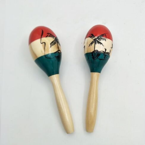 2 PCS Vibrant Maracas with Hand-Painted Palm Tree Design, Musical Shakers for Cinco De Mayo, Christmas, New Year and Holiday Party Decoration in Kuwait