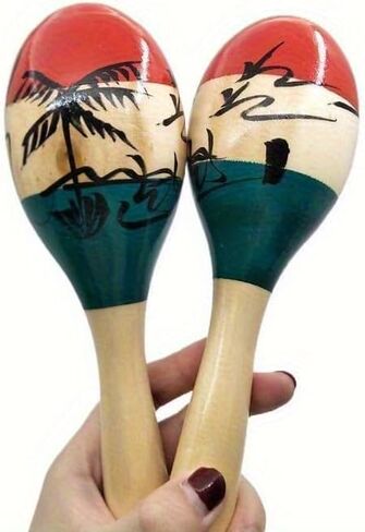 2 PCS Vibrant Maracas with Hand-Painted Palm Tree Design, Musical Shakers for Cinco De Mayo, Christmas, New Year and Holiday Party Decoration in Kuwait