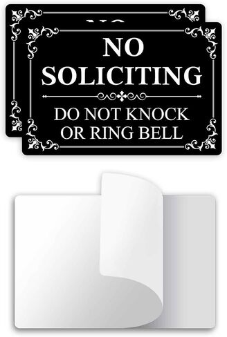 2PC No Soliciting Do Not Knock Or Ring Bell Sign, 9 x 6 Inches - Aluminum - No Solicitors Dont Ring Doorbell Sign For House Home Front Door - Strong Self-Adhesive in Kuwait