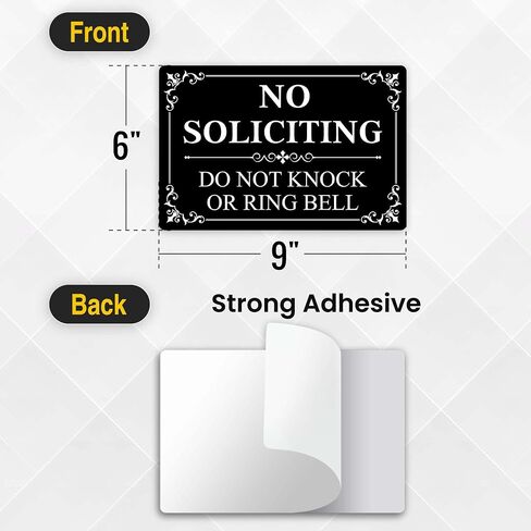 2PC No Soliciting Do Not Knock Or Ring Bell Sign, 9 x 6 Inches - Aluminum - No Solicitors Dont Ring Doorbell Sign For House Home Front Door - Strong Self-Adhesive in Kuwait