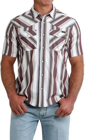 Cinch Men's White Stripe Camp Shirt in Kuwait