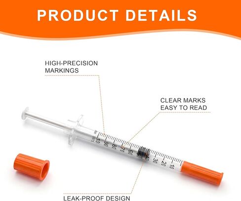 1mL Syringe 31G 5/16" (8mm), U-100 Disposable Syringes for Industrial, Science Lab and Experiments Using, Individual Package Pack of 100 in Kuwait