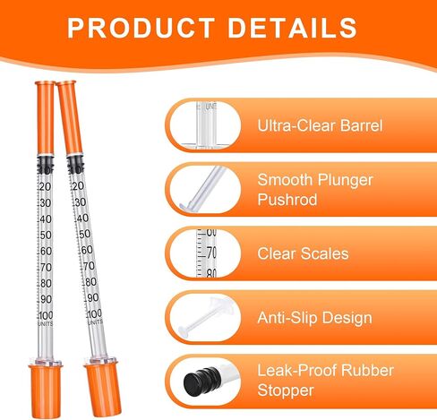 1mL Syringe 31G 5/16" (8mm), U-100 Disposable Syringes for Industrial, Science Lab and Experiments Using, Individual Package Pack of 100 in Kuwait