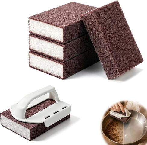 Magic Emery Cleaning Sponges, Nano Carborundum Sponge,Scrub Pad Pot Scrubber for Removing Rust Cleaning Pots and Pans,Rust Remover & Magic Descaling Eraser (1 Handle+5 Sponge) in Kuwait
