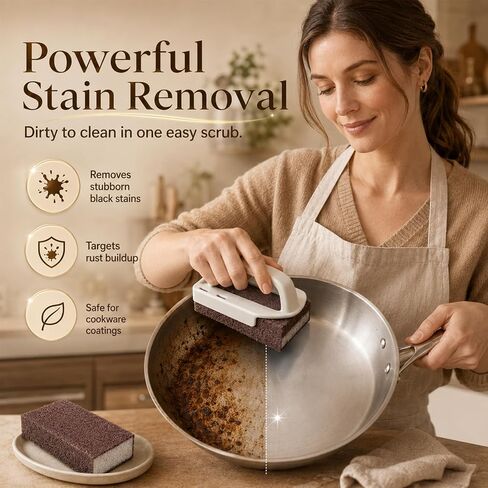 Magic Emery Cleaning Sponges, Nano Carborundum Sponge,Scrub Pad Pot Scrubber for Removing Rust Cleaning Pots and Pans,Rust Remover & Magic Descaling Eraser (1 Handle+5 Sponge) in Kuwait