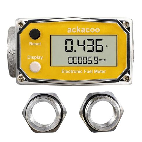 1 بوصة مقياس تدفق الوقود التوربيني الرقمي 2.6-26 GPM مع 3/4 محولات NPT الألومنيوم تعمل ببطارية LCD مقياس تدفق المياه لزيت ماء البنزين الديزل - يقيس جالون، QTS، PTS، L، m³ in Kuwait