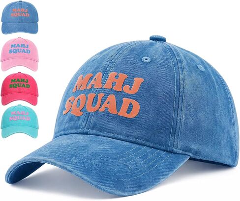 Mahjong Print Trucker Hat Mahj Squad Embroidered Cap Mahj Cap Foam Trucker Hat for Mahjong Accessories Party Gifts in Kuwait