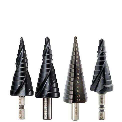 1Pcs Cobalt Step Drill Bits HSSCO M35 TiAIN Spiral Straight Grooved Hex Quick Change Shank Stainless Steel Hole Cutter(TiAIN Type 3,5-27mm(12 Steps)) in Kuwait