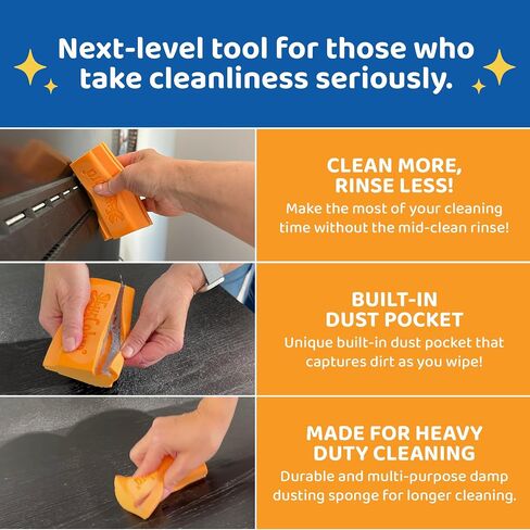 Dust Sponge for Cleaning with Built-in Dust Pocket, Reusable Damp Dusting Sponge for Home, Office & Car Interiors, Multipurpose Duster for Blinds, Baseboards, Vents, Shelves & Countertops in Kuwait