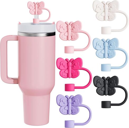 6 Pcs Compatible with Stanley Cup Accessories, Cute Butterfly Straw Toppers Compatible with Stanley Straw Cover 9-10 mm, Silicone Drinking Cover Cap for Tumbler in Kuwait