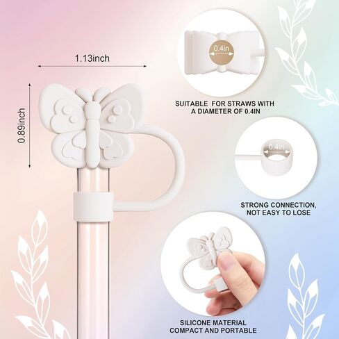 6 Pcs Compatible with Stanley Cup Accessories, Cute Butterfly Straw Toppers Compatible with Stanley Straw Cover 9-10 mm, Silicone Drinking Cover Cap for Tumbler in Kuwait
