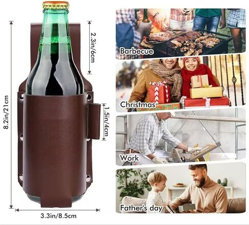 Drink Belt Holder Faux Leather Beer Holster Hands-Free Water Bottle Waist Bag Can Cooler Belt Pouch Cowboy Beverage Holder for Barbecue Camping Beach Hiking Fishing Gardening in Kuwait