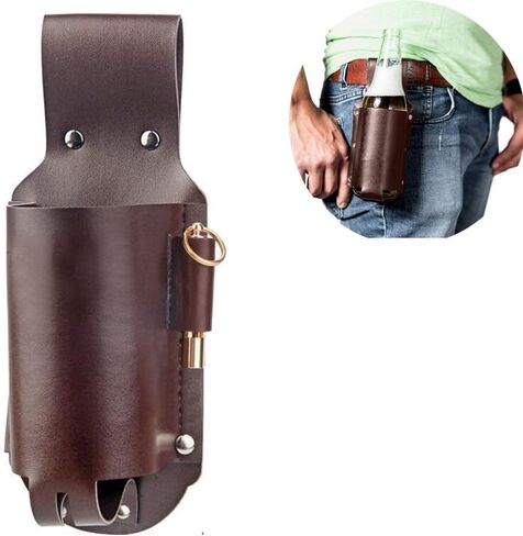 Drink Belt Holder Faux Leather Beer Holster Hands-Free Water Bottle Waist Bag Can Cooler Belt Pouch Cowboy Beverage Holder for Barbecue Camping Beach Hiking Fishing Gardening in Kuwait